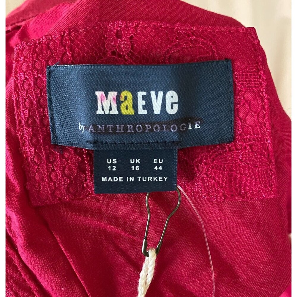 Anthropologie Maeve Open Back Lace Mini Dress 12 Red LS Pockets Mock Neck NWT - Picture 3 of 16